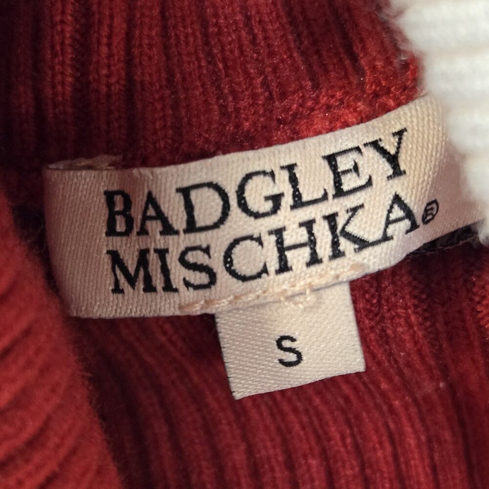 Badgley Mischka Turtleneck Sweater Womens Small Colorblock Red White Gray Ribbed - Picture 6 of 12